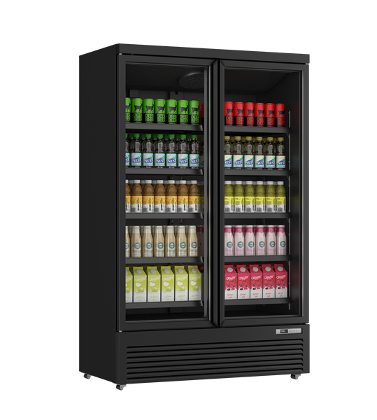 UNN126BTAH-WITH-BOTTLE.png Refrigerator | 1081L | Black | 0°C to +10°C | Fan Cooling | Braked Castors - Image 1